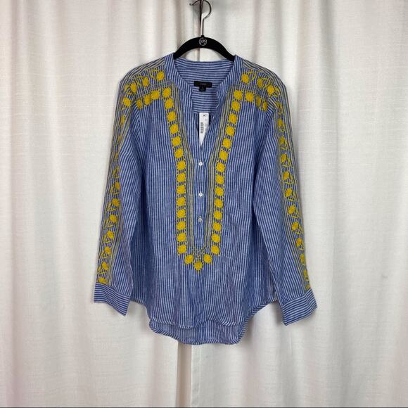 J.Crew Blue&Yellow Linen Tunic Top Blouse Sz.S NWT - Picture 2 of 11